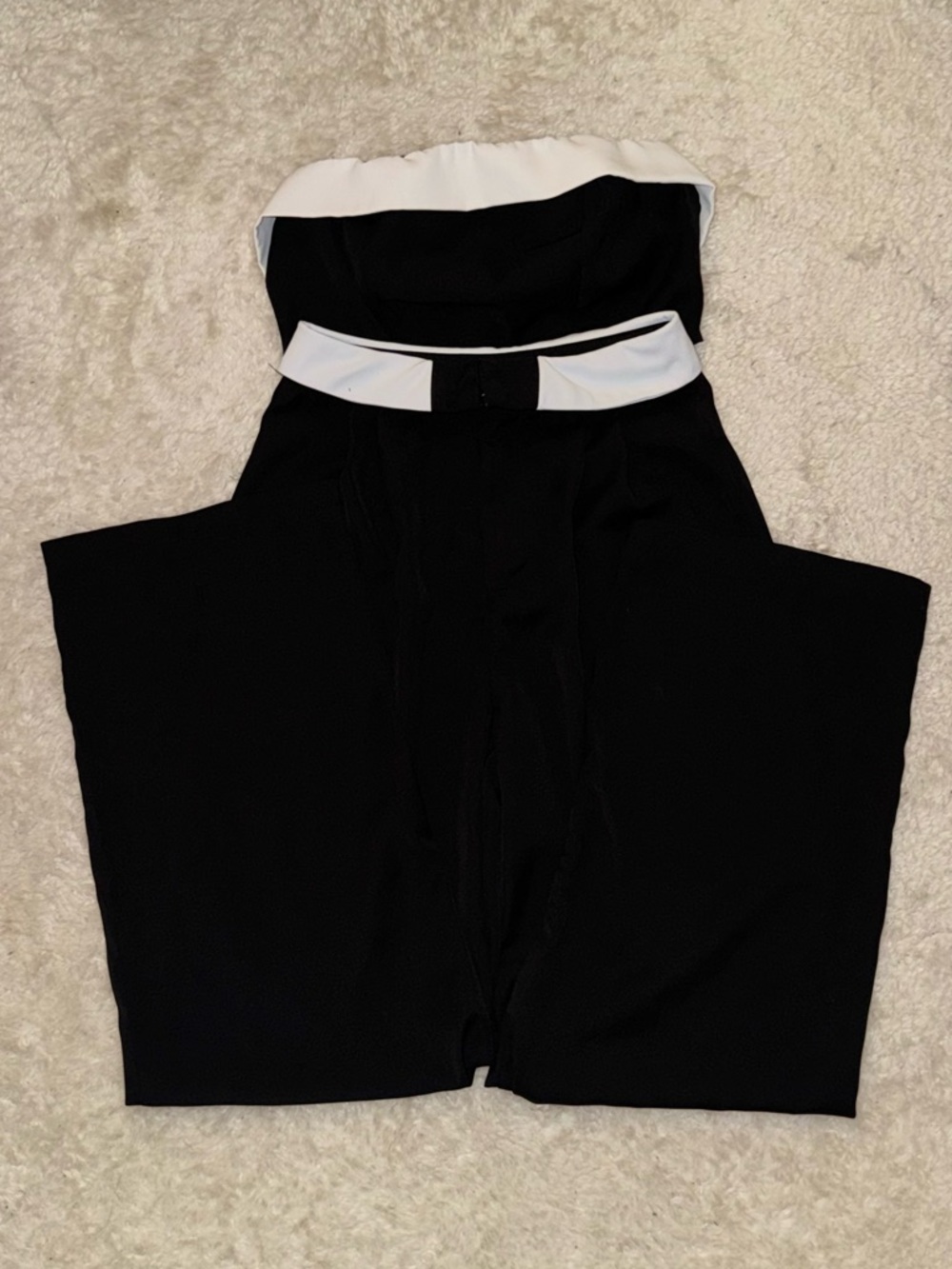 SHEIN Black Strapless Jumpsuit with White Trim